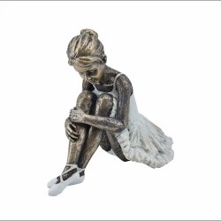 Ballerinaer i lysebl kjoler i 2 forskellige positioner 