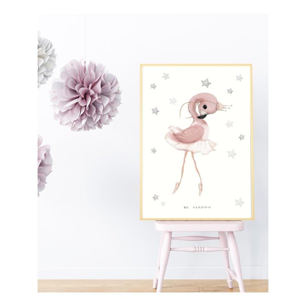 Plakat - Baby Be Happy flamingo str. A4 og A3