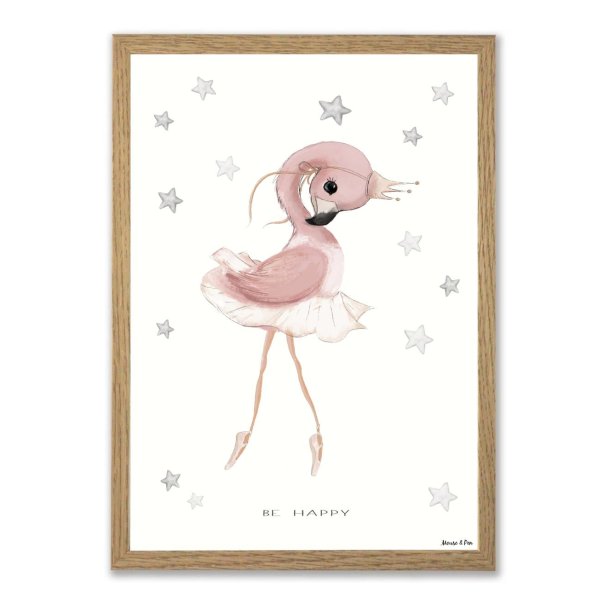 Plakat - Baby Be Happy flamingo str. A4 og A3 STRRELSE: A4 - 21.0 X 29.7 CM