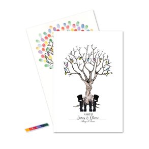 Plakat fingerprint A3 - Bryllupstr Mr. & Mr. i regnbuefarver