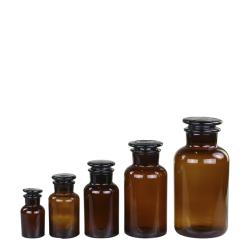 Gl. Fransk Apotekerglas m. lg 1 st; 5 forskellige str. glas - mocca brun farvet glas