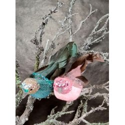 Dekorationsfugle i bl og pink