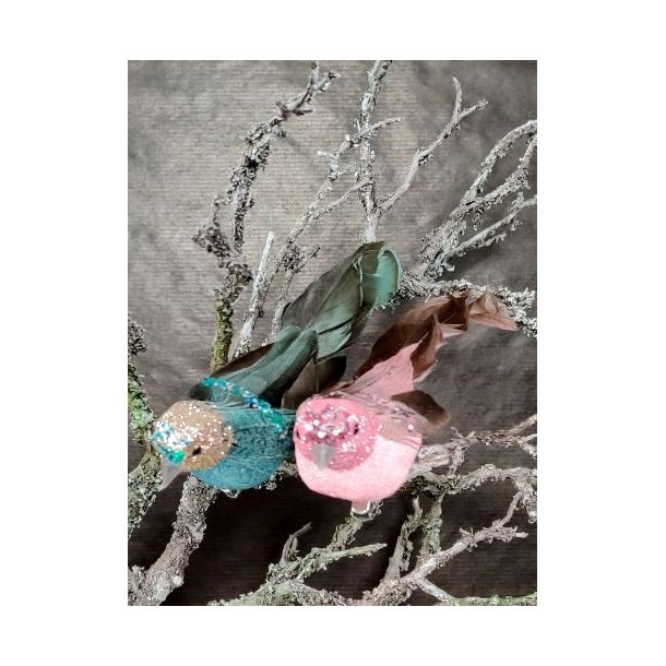 Dekorationsfugle i bl og lyserd Lyser&oslash;d