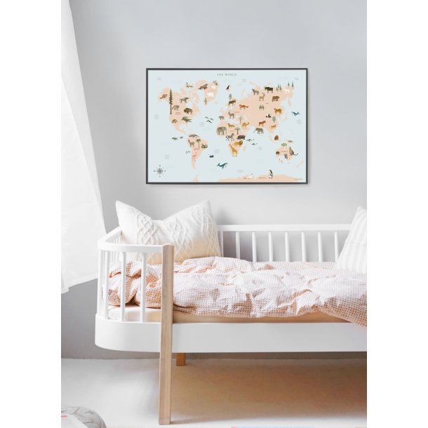 Plakat i str. 30 x 40 cm og 50 x 70 cm "World map animal" Plakat str. 50 x 70 cm