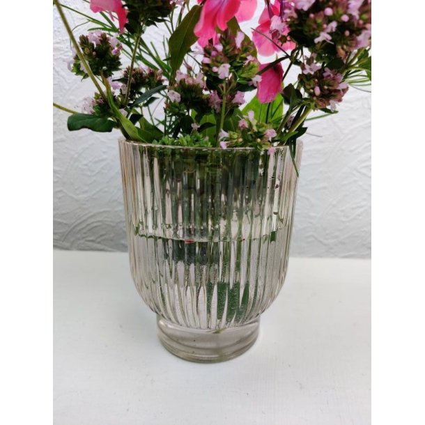 Fyrfadsstager/vase champagne farvet glas i rillet mnster