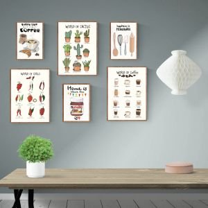 Galleri-v�g med Mouse and Pen k�kken plakater indrammet i Hoei rammer over et tr�bord