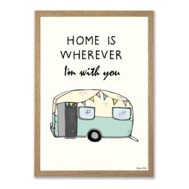 Mouse and Pen plakat med citatet Home is wherever I'm with you i en Hoei tr�ramme.