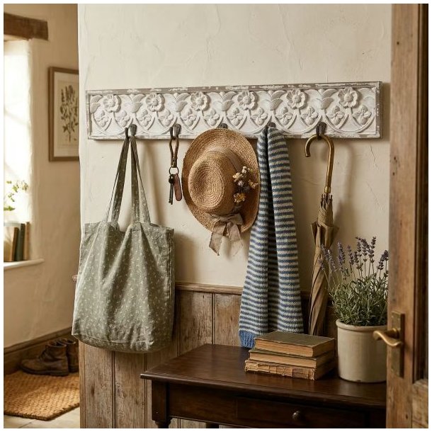 Dekorativ Knager�kke m/ 5 Knager - Antique Creme - L71 cm