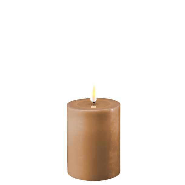 LED kunstig karamel brun bloklys 3D statisk real flamme ml: D 7,5 cm x H 10 cm