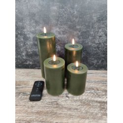 LED kunstig mrk grn bloklys 3D statisk real flamme ml: D 7,5 cm x H 12,5  cm