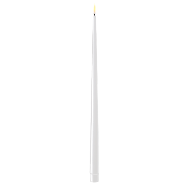 Hvid kertelys m/LED 3D flamme ML: D 2,2 cm H 38 cm 