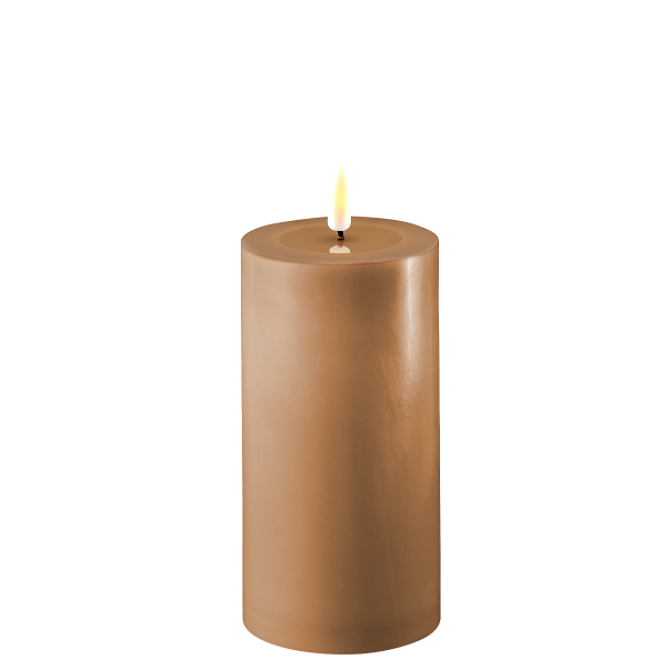 LED kunstig karamel brun bloklys 3D statisk real flamme ml: D 7,5 cm x H 15 cm