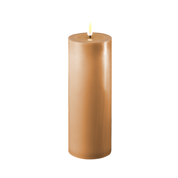 LED kunstig karamel brun bloklys 3D statisk real flamme ml: D 7,5 cm x H 20 cm