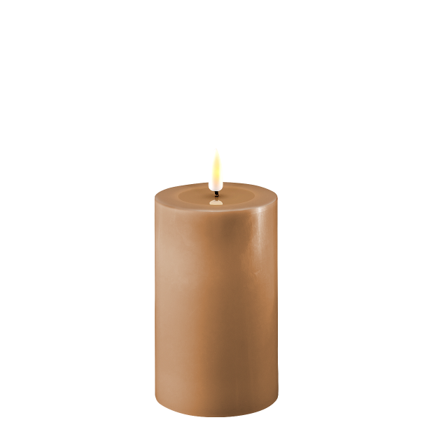 LED kunstig karamel brun bloklys 3D statisk real flamme ml: D 7,5 cm x H 12,5  cm