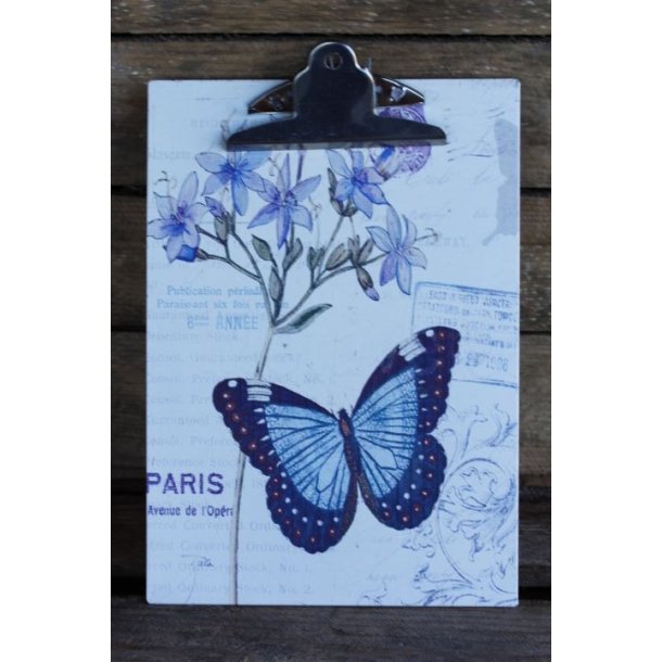 Clipboard m/franske motiver Clipboard bl sommerfugl - blomster