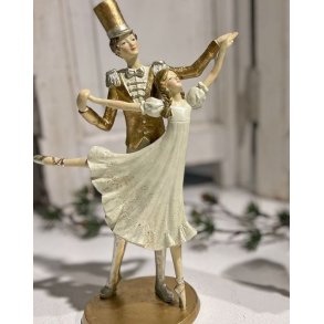 Skulptur af en mand og kvinde i hvidt og guld festt�j der danser, h�jde 26 cm fra La Vida.