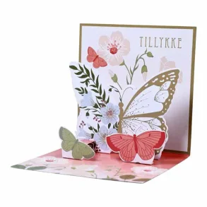 Pop up kort - Sommerfugl,  Floral bloom