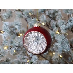 Julekugle rd med glimmer halvrund