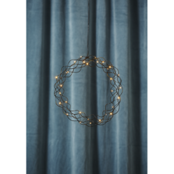 Krans sort kr�llet med 30 dew drops lys 