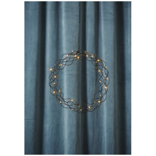 Krans sort kr�llet med 30 dew drops lys 