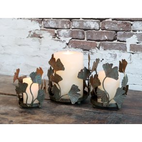 Bloklysestage m. bladdekoration antique messing