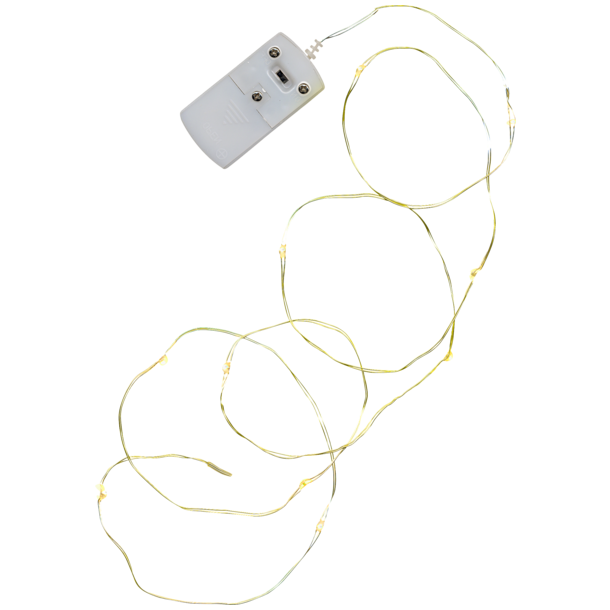 kobberfarvet tr�dlysk�de med 12 varme LED-lys og timer-funktion.