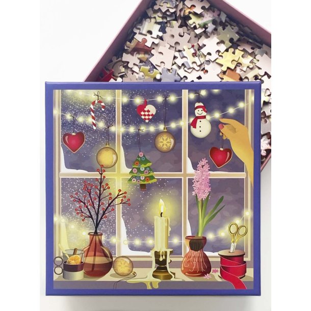 VISSEVASSE Christmas Window puslespil med 500 brikker og illustreret julemotiv.