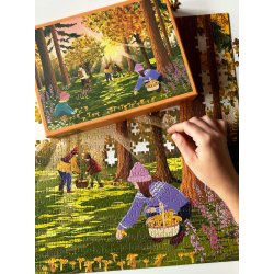 Forest Treasures puslespil med 1000 brikker og illustreret skovmotiv.