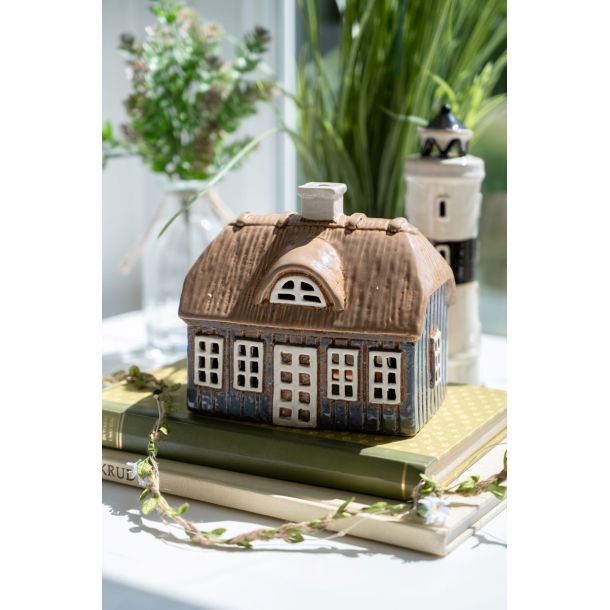 Keramikhus Bl til fyrfadslys - Det Gamle Apotek