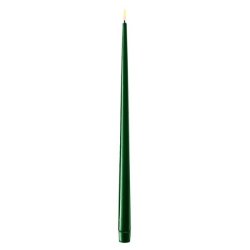 LED-stagelys-m�rkegr�n-3D-flamme-Deluxe-Homeart Slankt, m�rkegr�nt LED-stagelys i rigtig stearin med en naturtro og t�ndt 3D-flamme.