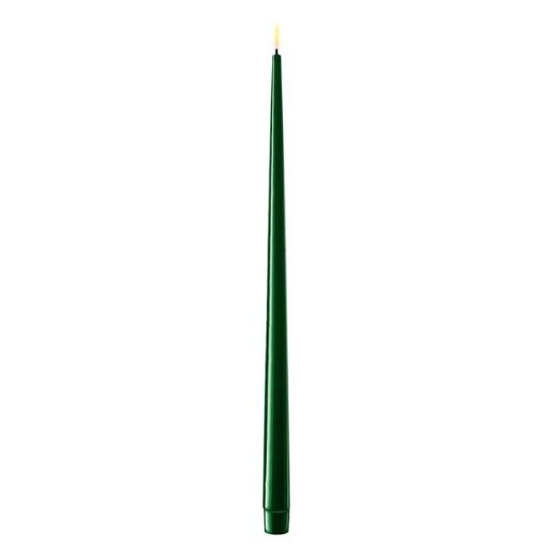 LED-stagelys-m�rkegr�n-3D-flamme-Deluxe-Homeart Slankt, m�rkegr�nt LED-stagelys i rigtig stearin med en naturtro og t�ndt 3D-flamme.