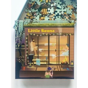 VISSEVASSE Little Sauna mini-puslespil med 150 brikker og saunamotiv.