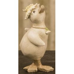 P�ske�lling i polyresin (Varenr. 10585-3) der kigger opad med blomsterdetaljer p� 11,7 cm.