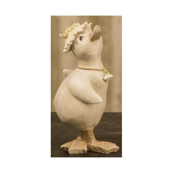 P�ske�lling i polyresin (Varenr. 10585-3) der kigger opad med blomsterdetaljer p� 11,7 cm.
