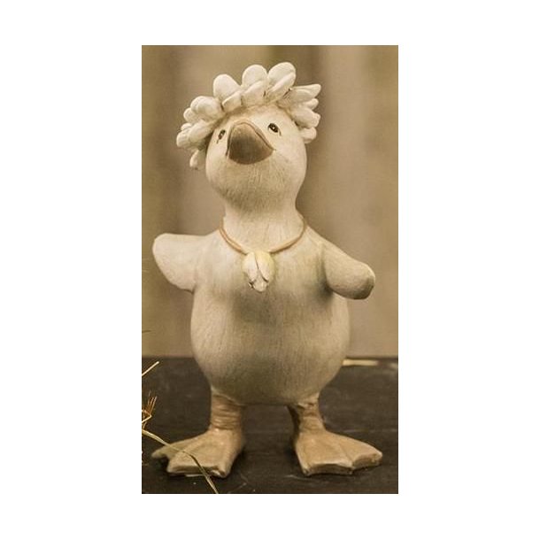 P�ske�lling i polyresin (Varenr. 10585-1) med udstrakte vinger og blomsterkrans p� 11,7 cm.