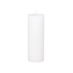 Fritlagt produktbillede af et h�jt, hvidt bloklys Macon p� 20 cm i 100% paraffin med rustik overflade p� hvid baggrund.