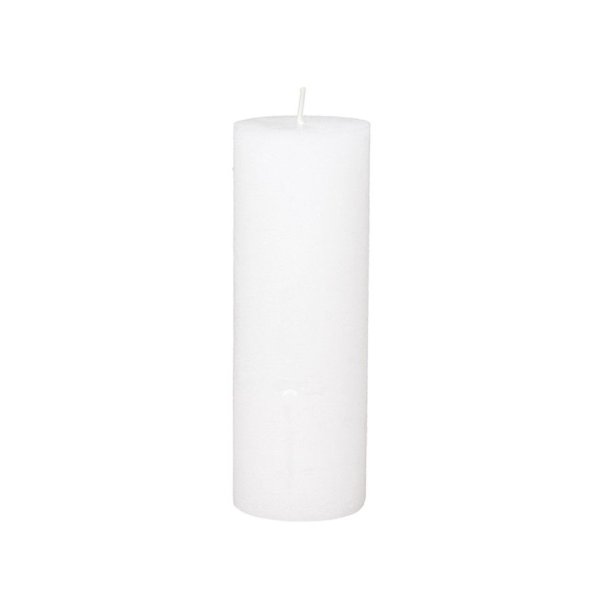 Fritlagt produktbillede af et h�jt, hvidt bloklys Macon p� 20 cm i 100% paraffin med rustik overflade p� hvid baggrund.