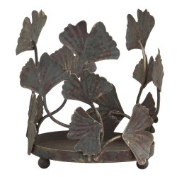 Fritlagt produktbillede af den store bloklysestage m/ bladdekoration i antique messing fra Chic Antique p� ren hvid baggrund uden lys.