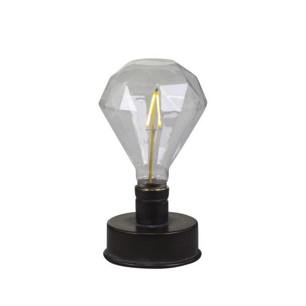 Batteridrevet bordlampe med diamantm�nstret glasp�re.