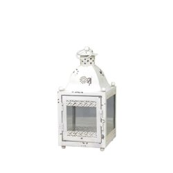 Klassisk fransk lanterne fra Chic Antique i antik hvid jern. Smuk dekoration med patina til bloklys. H24 cm. Skab hygge hos N�rgaard Bolignyt.