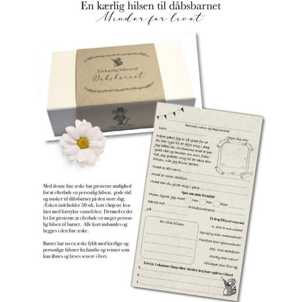 Flot hvid �ske med 50 h�ndtegnede udfyldningskort til barned�ben fra Mouse & Pen Illustration.