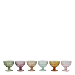 Saint-�milion glas p� fod med m�nster i assorterede farver.