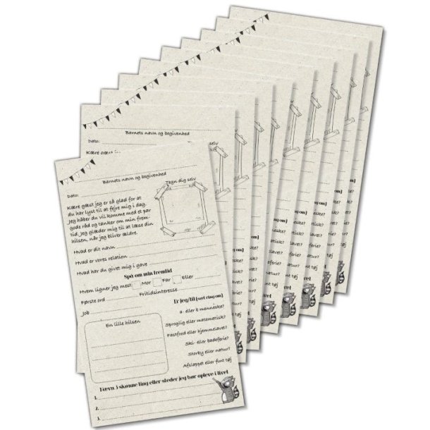 N�rbillede af de 50 fortrykte d�bskort med felter til personlige hilsner, gode r�d og sp�domme om fremtiden.