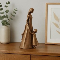 Elegant dekorationsfigur i antik guld af en datter og mor, der krammer, fra La Vida.