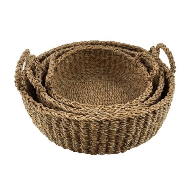 Flettede kurve med h�ndtag af s�gr�s � S�t med 3 stk.