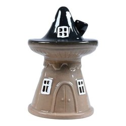 Moderne For�rs Skovhus i sort og beige keramik til fyrfadslys eller LED lysk�de. Fyrfadsstagen m�ler 16 cm i h�jden og kan bruges b�de inde og ude som hyggelig dekoration.