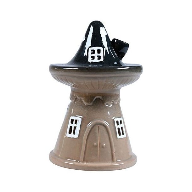 Moderne For�rs Skovhus i sort og beige keramik til fyrfadslys eller LED lysk�de. Fyrfadsstagen m�ler 16 cm i h�jden og kan bruges b�de inde og ude som hyggelig dekoration.