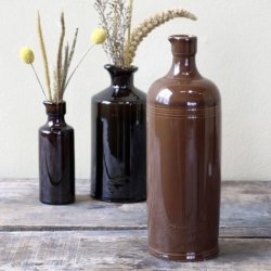 Fransk Keramik Flaske med H�ldetud � Antique Mocca H26,5 cm