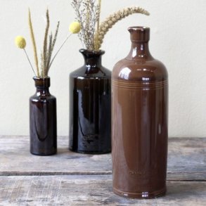 Fransk Keramik Flaske med H�ldetud � Antique Mocca H26,5 cm