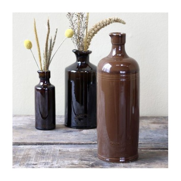 Fransk Keramik Flaske med H�ldetud � Antique Mocca H26,5 cm